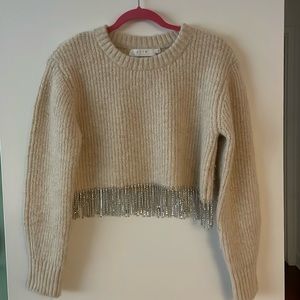 Cropped sweater with rhinestone fringe